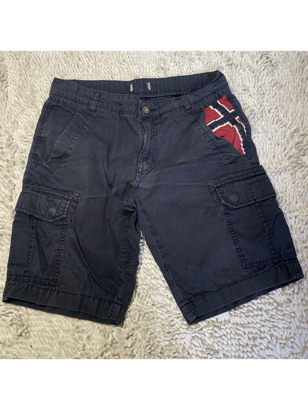 Napapijri Men's Cargo Shorts Blue Size 32 Norway Cotton Utility Outdoor Casual